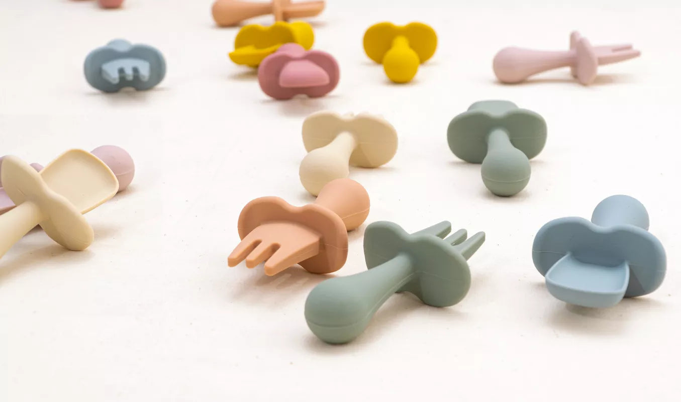 Set de Cuchara y Tenedor Silicona Verde Oliva