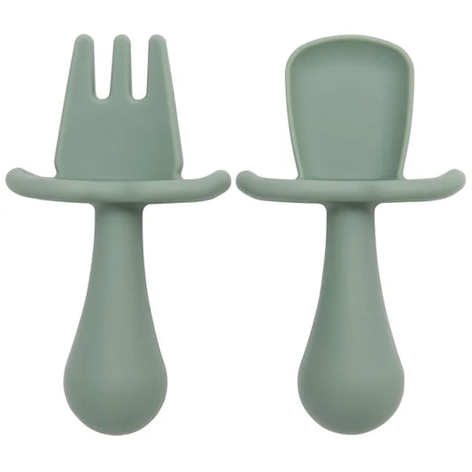 Set de Cuchara y Tenedor Silicona Verde Oliva