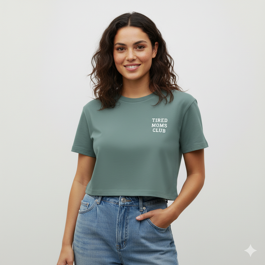 Playera Crop Básica Tired Moms Club Mujer Azul Marino
